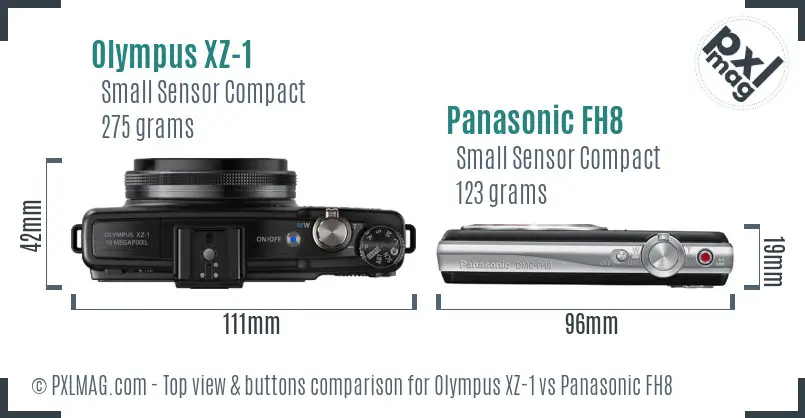 Olympus XZ-1 vs Panasonic FH8 top view buttons comparison