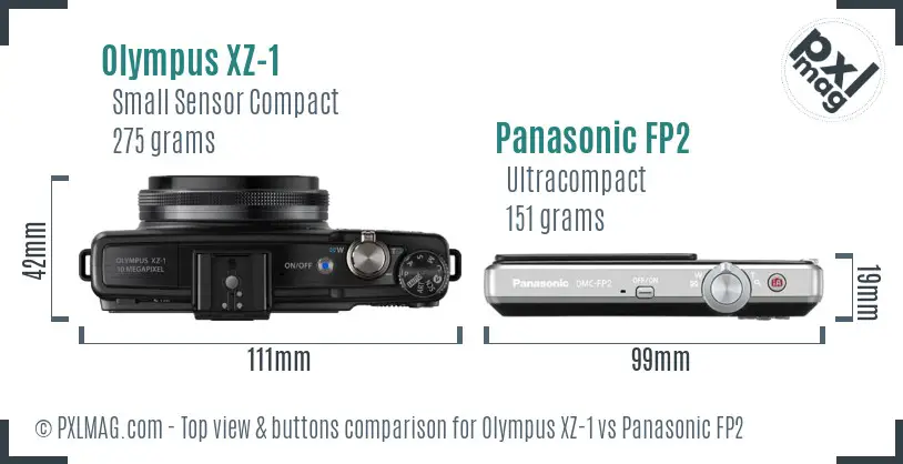 Olympus XZ-1 vs Panasonic FP2 top view buttons comparison