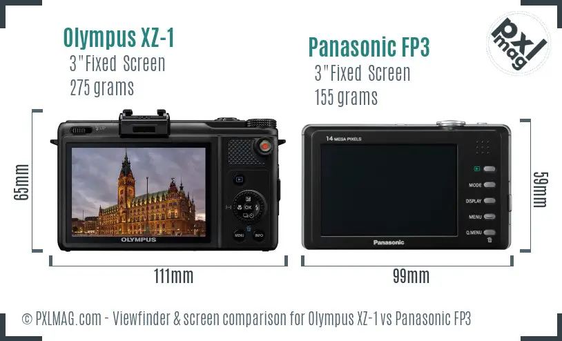 Olympus XZ-1 vs Panasonic FP3 Screen and Viewfinder comparison