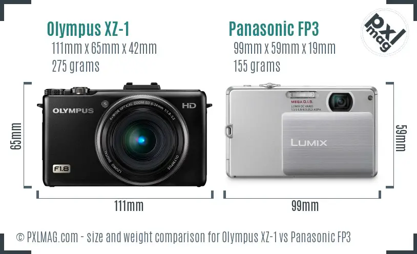 Olympus XZ-1 vs Panasonic FP3 size comparison