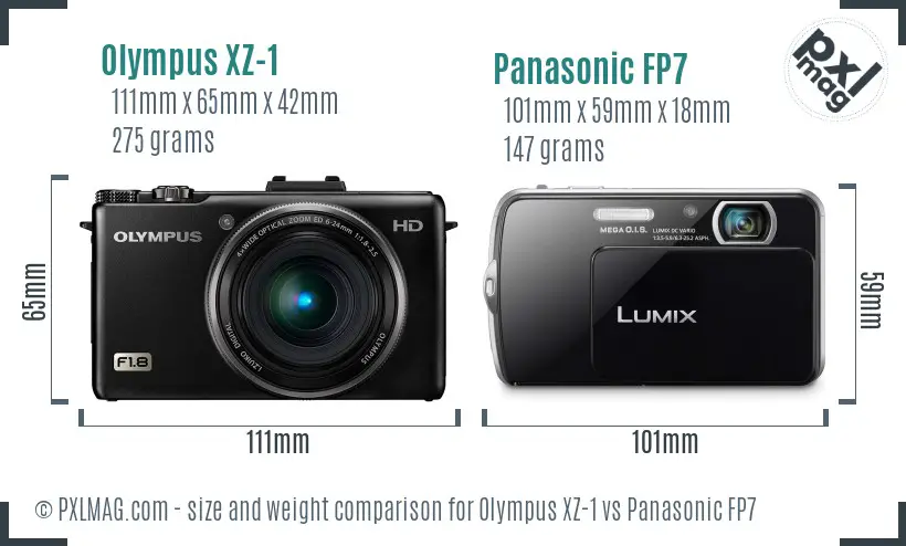 Olympus XZ-1 vs Panasonic FP7 size comparison