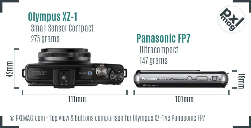 Olympus XZ-1 vs Panasonic FP7 top view buttons comparison