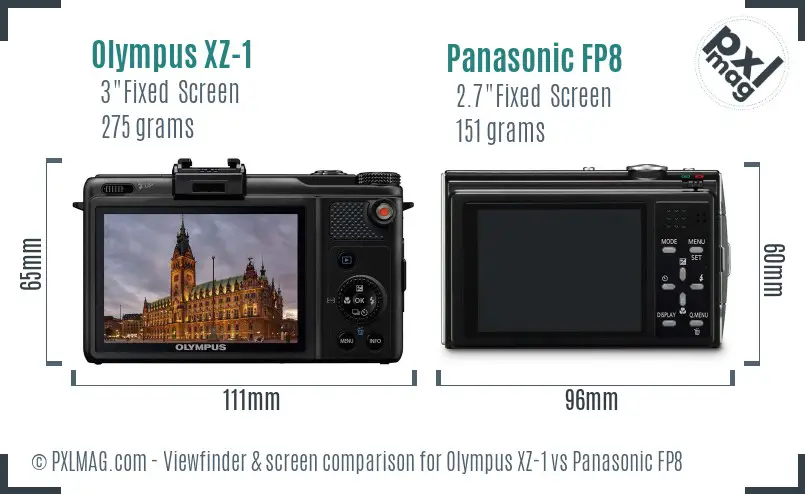 Olympus XZ-1 vs Panasonic FP8 Screen and Viewfinder comparison