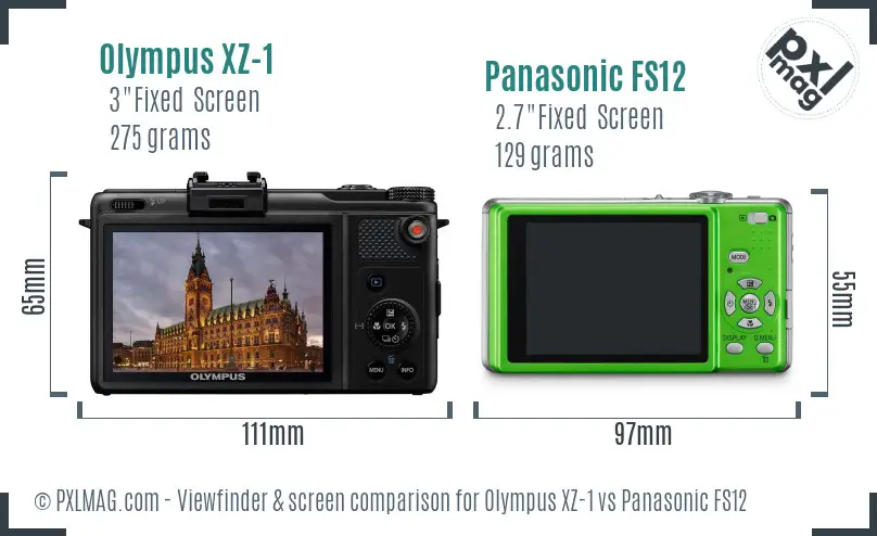 Olympus XZ-1 vs Panasonic FS12 Screen and Viewfinder comparison