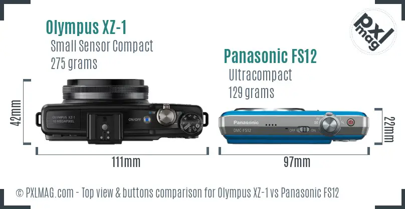 Olympus XZ-1 vs Panasonic FS12 top view buttons comparison