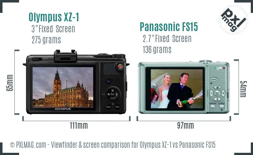 Olympus XZ-1 vs Panasonic FS15 Screen and Viewfinder comparison
