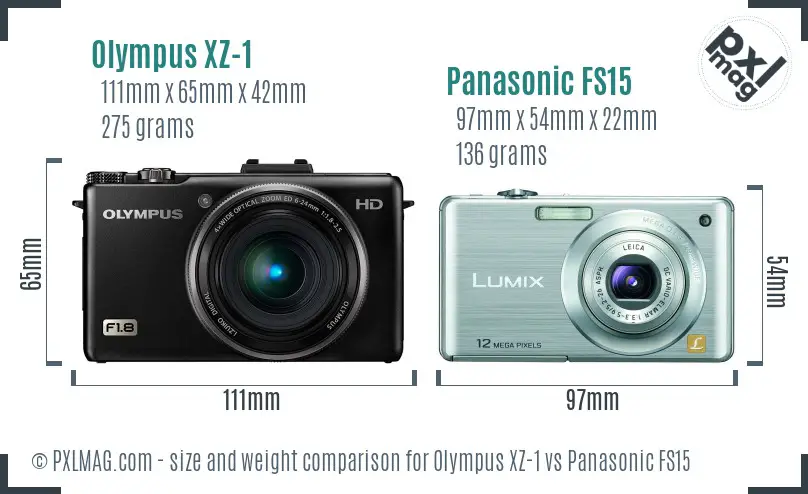 Olympus XZ-1 vs Panasonic FS15 size comparison
