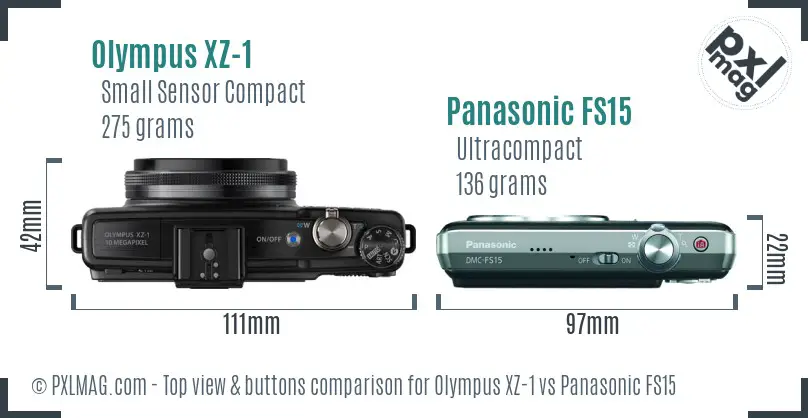 Olympus XZ-1 vs Panasonic FS15 top view buttons comparison