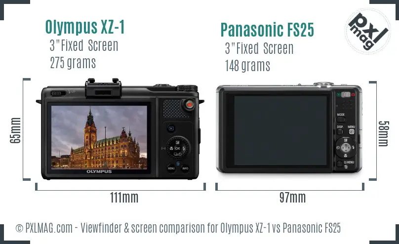Olympus XZ-1 vs Panasonic FS25 Screen and Viewfinder comparison