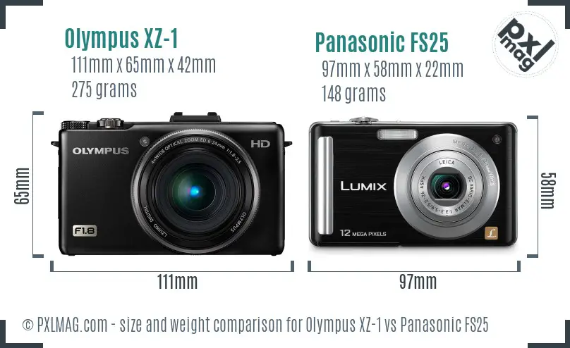 Olympus XZ-1 vs Panasonic FS25 size comparison