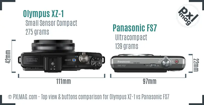 Olympus XZ-1 vs Panasonic FS7 top view buttons comparison