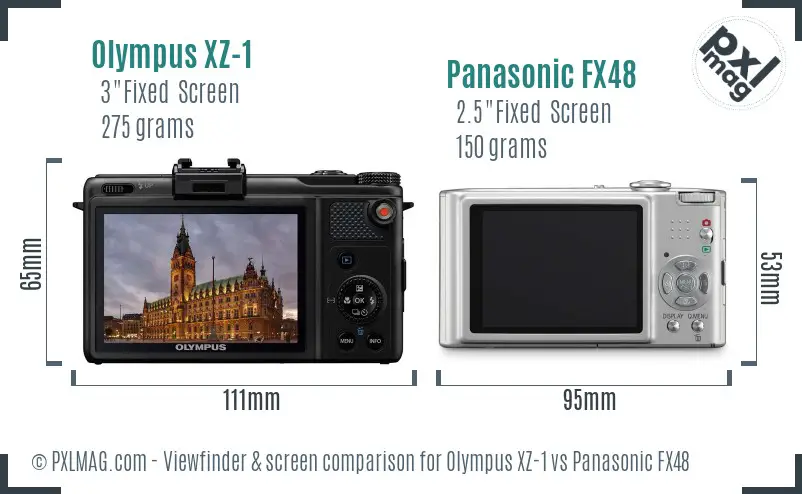 Olympus XZ-1 vs Panasonic FX48 Screen and Viewfinder comparison