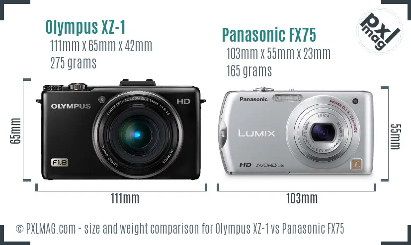 Olympus XZ-1 vs Panasonic FX75 size comparison Olympus XZ-1 vs Panasonic FX75 size comparison