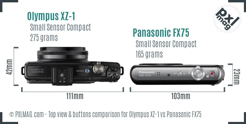 Olympus XZ-1 vs Panasonic FX75 top view buttons comparison Olympus XZ-1 vs Panasonic FX75 top view buttons comparison