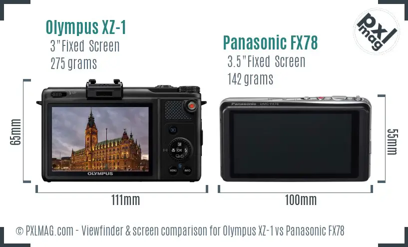 Olympus XZ-1 vs Panasonic FX78 Screen and Viewfinder comparison