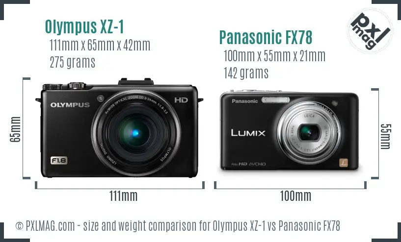 Olympus XZ-1 vs Panasonic FX78 size comparison