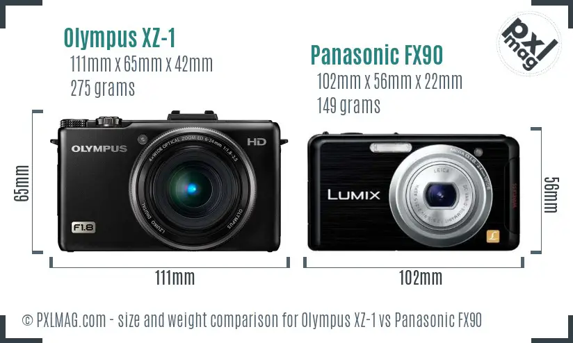 Olympus XZ-1 vs Panasonic FX90 size comparison
