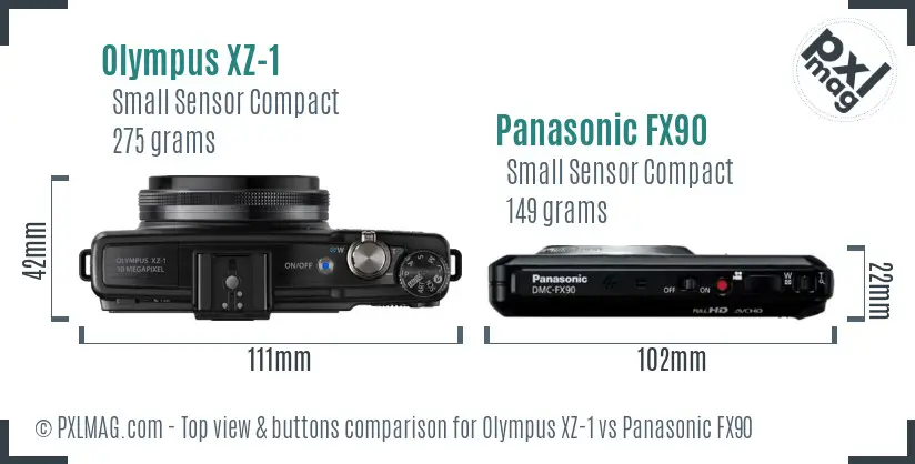 Olympus XZ-1 vs Panasonic FX90 top view buttons comparison