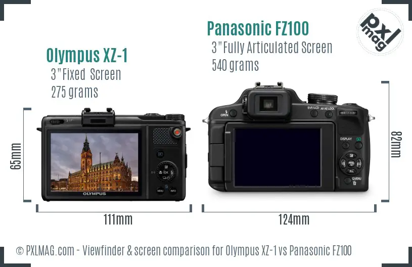 Olympus XZ-1 vs Panasonic FZ100 Screen and Viewfinder comparison