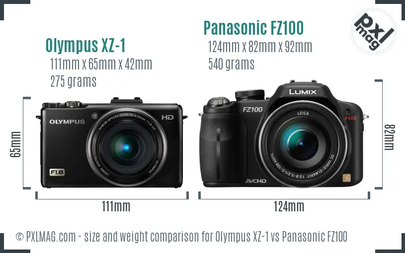 Olympus XZ-1 vs Panasonic FZ100 size comparison