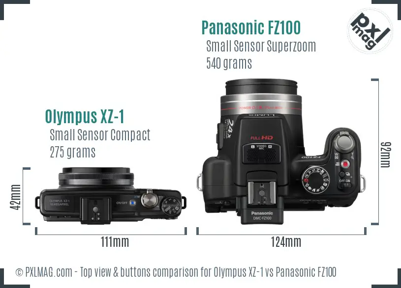 Olympus XZ-1 vs Panasonic FZ100 top view buttons comparison