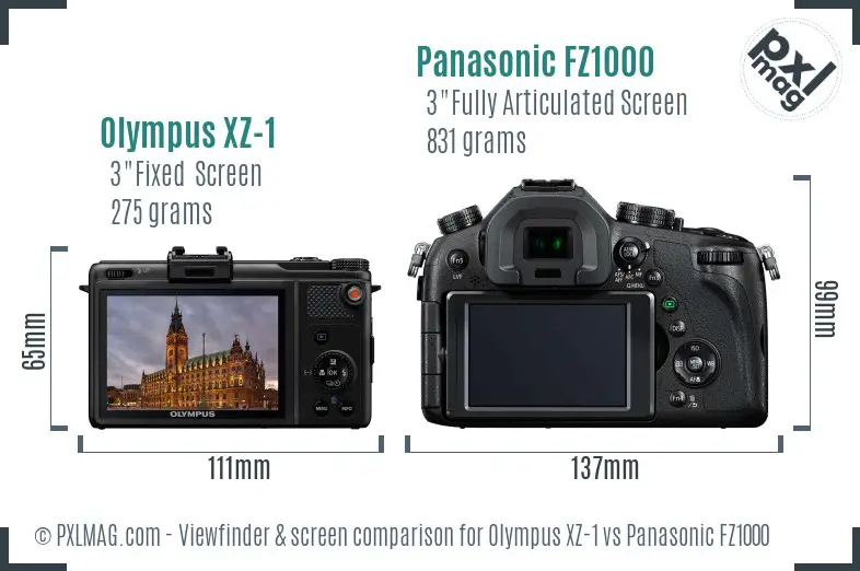 Olympus XZ-1 vs Panasonic FZ1000 Screen and Viewfinder comparison