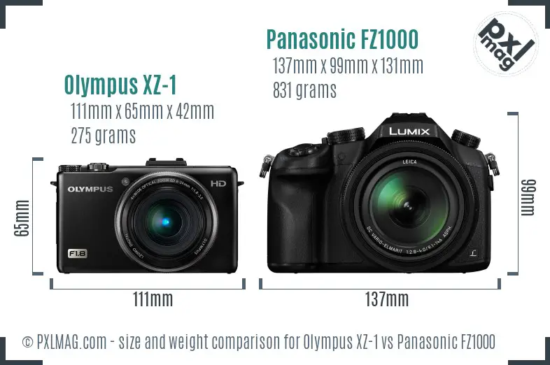 Olympus XZ-1 vs Panasonic FZ1000 size comparison