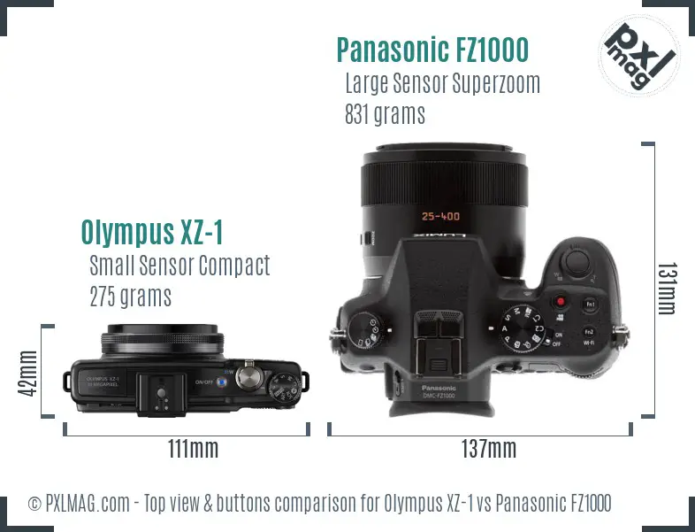 Olympus XZ-1 vs Panasonic FZ1000 top view buttons comparison