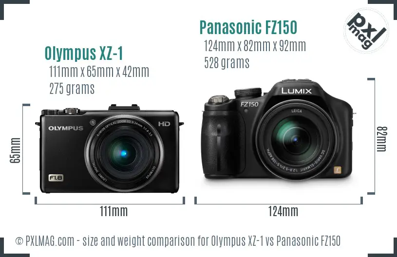 Olympus XZ-1 vs Panasonic FZ150 size comparison Olympus XZ-1 vs Panasonic FZ150 size comparison