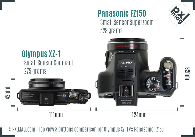 Olympus XZ-1 vs Panasonic FZ150 top view buttons comparison Olympus XZ-1 vs Panasonic FZ150 top view buttons comparison