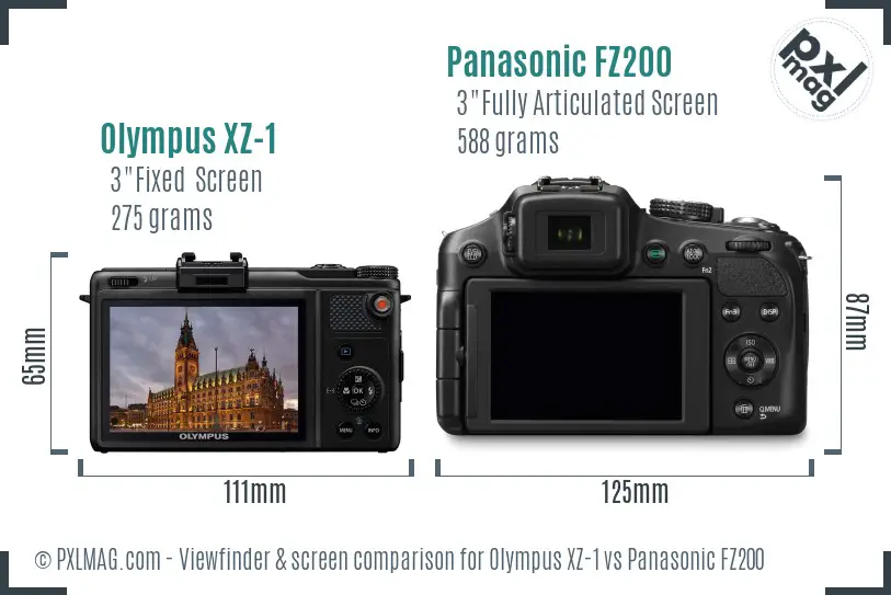 Olympus XZ-1 vs Panasonic FZ200 Screen and Viewfinder comparison