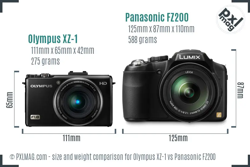 Olympus XZ-1 vs Panasonic FZ200 size comparison