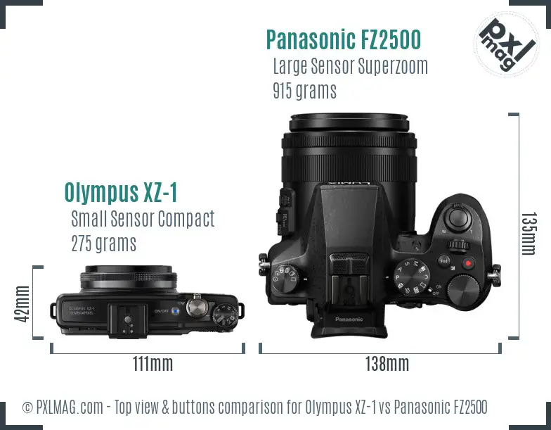 Olympus XZ-1 vs Panasonic FZ2500 top view buttons comparison
