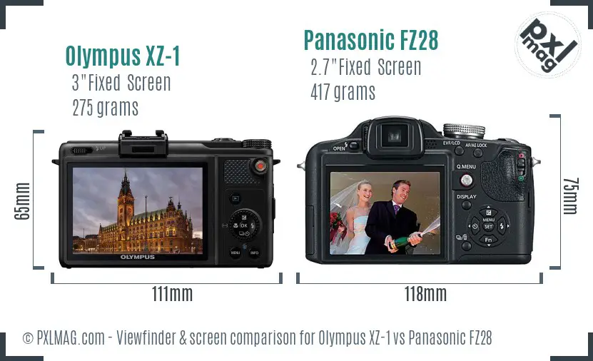 Olympus XZ-1 vs Panasonic FZ28 Screen and Viewfinder comparison