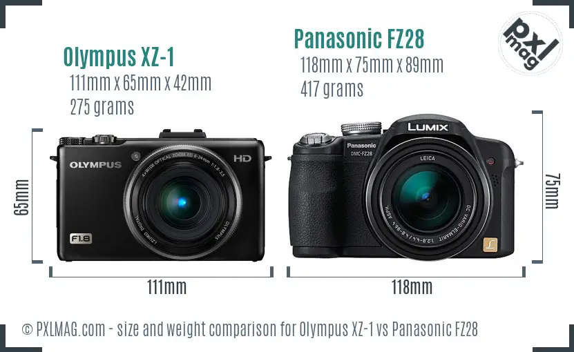 Olympus XZ-1 vs Panasonic FZ28 size comparison