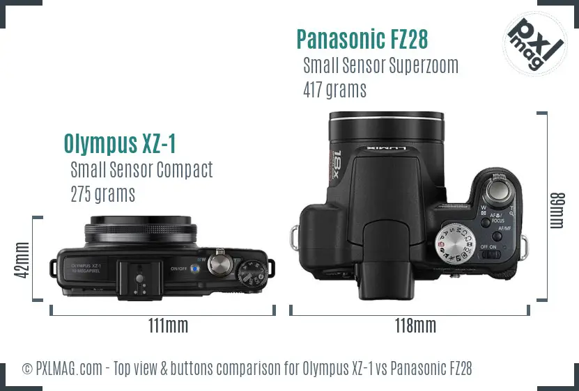 Olympus XZ-1 vs Panasonic FZ28 top view buttons comparison