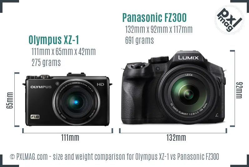 Olympus XZ-1 vs Panasonic FZ300 size comparison