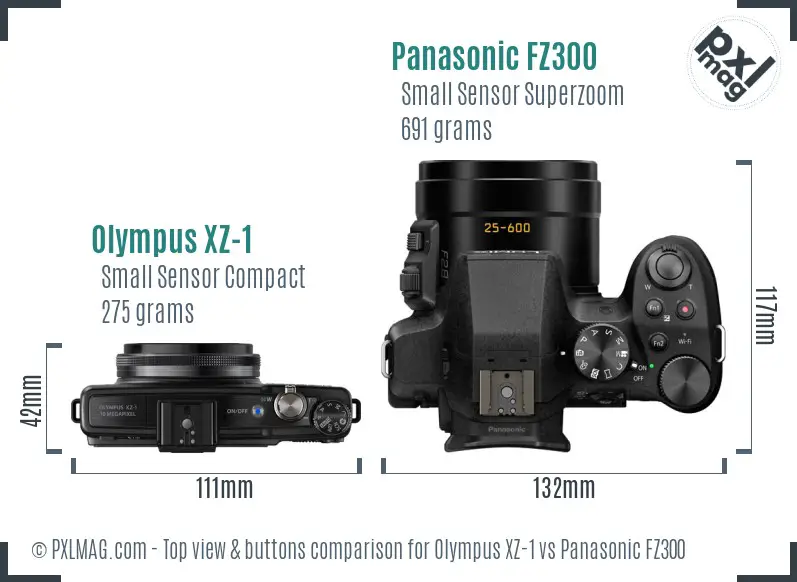 Olympus XZ-1 vs Panasonic FZ300 top view buttons comparison