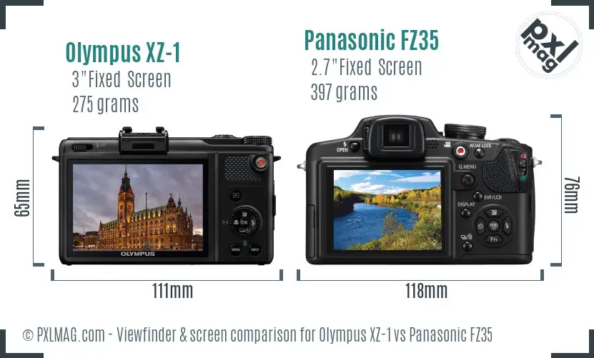Olympus XZ-1 vs Panasonic FZ35 Screen and Viewfinder comparison