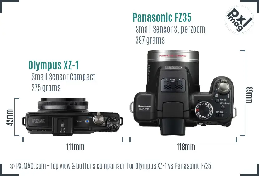 Olympus XZ-1 vs Panasonic FZ35 top view buttons comparison