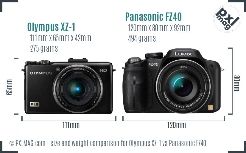 Olympus XZ-1 vs Panasonic FZ40 size comparison