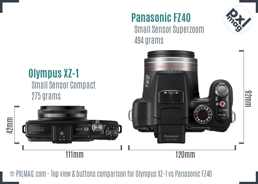 Olympus XZ-1 vs Panasonic FZ40 top view buttons comparison