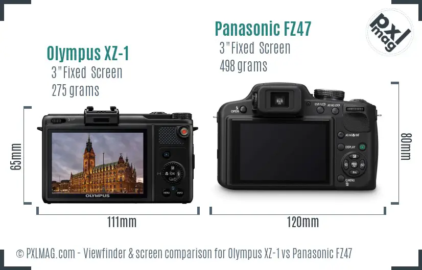 Olympus XZ-1 vs Panasonic FZ47 Screen and Viewfinder comparison