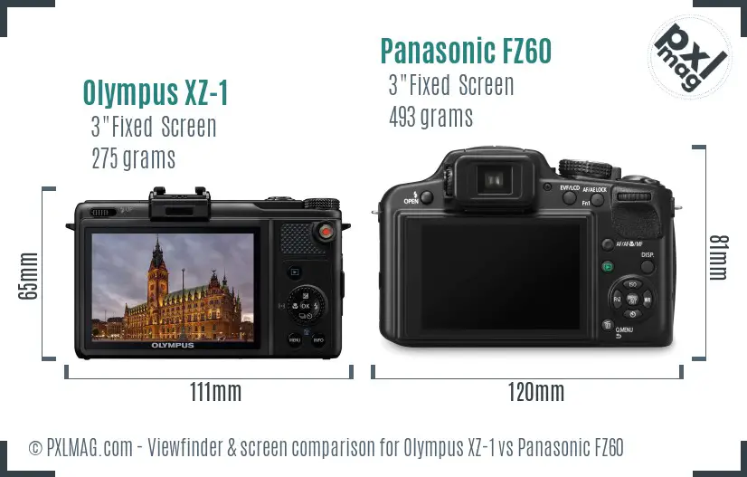 Olympus XZ-1 vs Panasonic FZ60 Screen and Viewfinder comparison