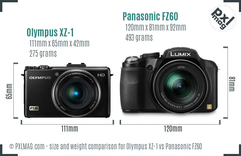 Olympus XZ-1 vs Panasonic FZ60 size comparison