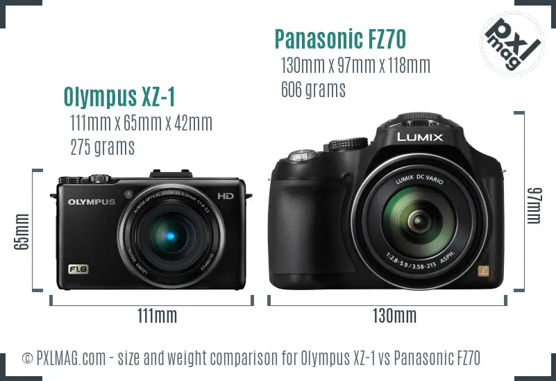 Olympus XZ-1 vs Panasonic FZ70 size comparison