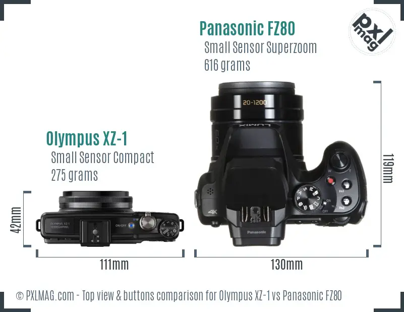 Olympus XZ-1 vs Panasonic FZ80 top view buttons comparison