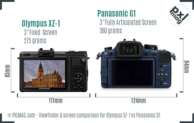 Olympus XZ-1 vs Panasonic G1 Screen and Viewfinder comparison