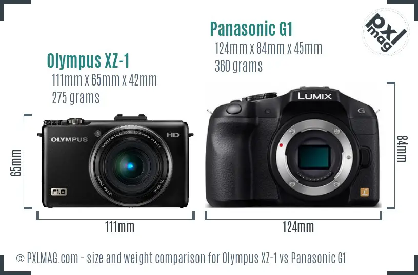 Olympus XZ-1 vs Panasonic G1 size comparison