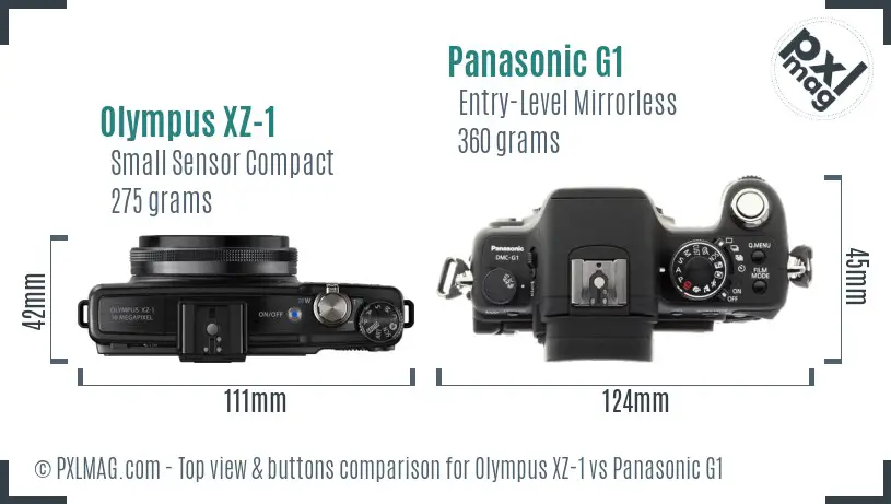 Olympus XZ-1 vs Panasonic G1 top view buttons comparison